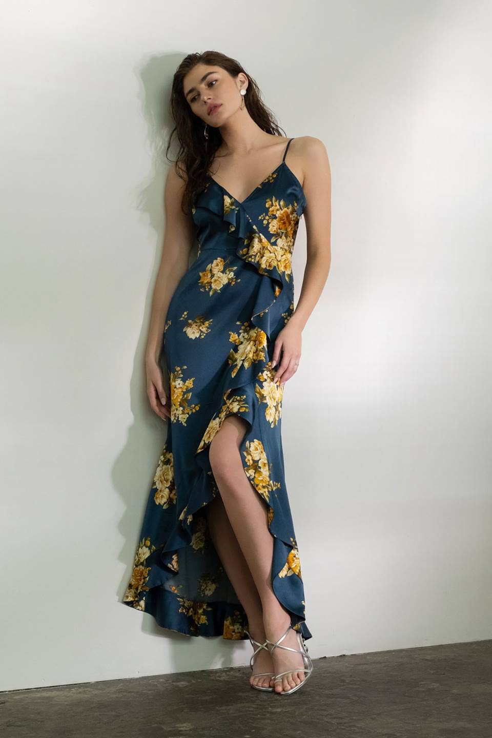Image of Floral Sleeveless Ruffle Wrap Maxi Dress